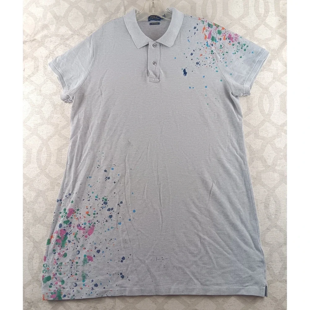 Polo Ralph Lauren Men's XL Tall Grey Splatter Paint Mesh Mini Polo Shirt